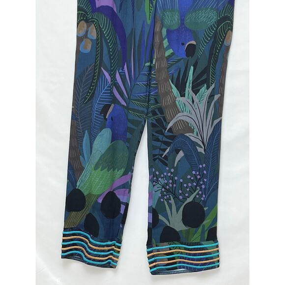 Farm for Anthropologie Women's Small Green/Blue Peacock Print Jungle Boho Pants - Picture 11 of 11